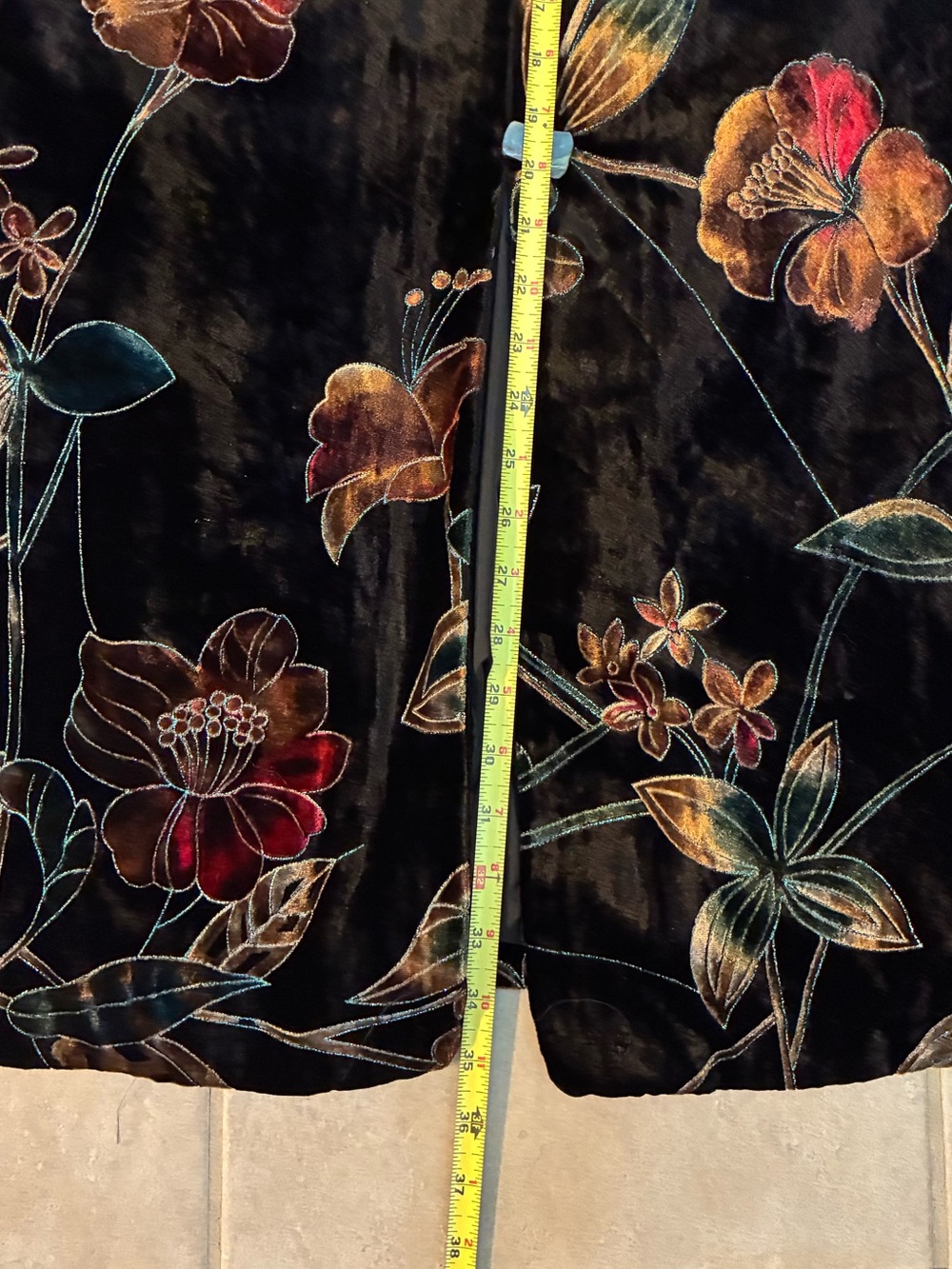 Coldwater Creek Black Velvet Floral Embroidered Long Jacket - Picture 7 of 8